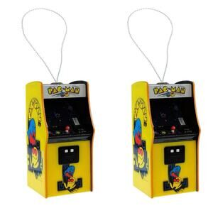 Pac Man Arcade Decoupage Ornament Yellow Christmas Collectible New Lot of 2